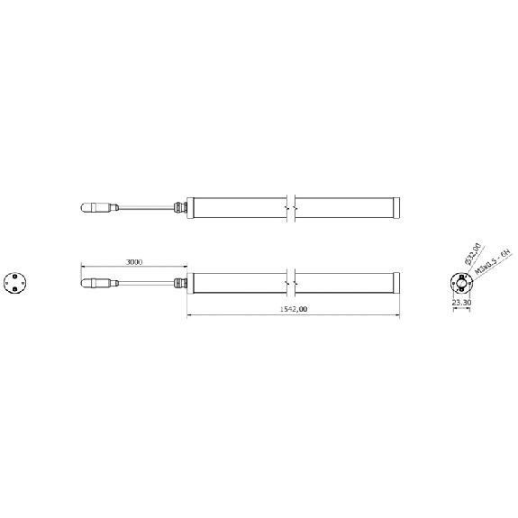 Lampe tubulaire Ø32x1542mm IP67 LED 120° 50W 24V M12 3P+C3m - TD1521S04-Lire la description
