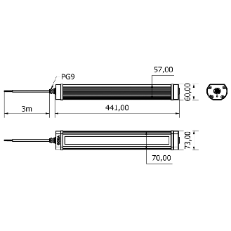 Lampe 441mm LED 120° 19,5W 230VAC IP67 Câble 3m - TA0322S02W-Lire la description