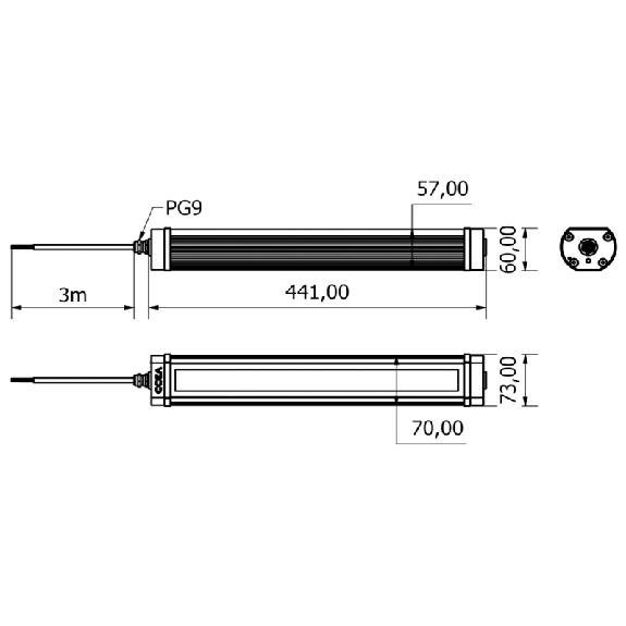 Lampe 441mm LED 120° 19,5W 230VAC IP67 Câble 3m - TA0322S02W-Lire la description