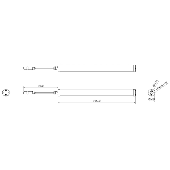 Lampe tubulaire Ø32x342mm IP67 LED 120° 10W 24V M12 3P+C3m - TD0321S04 Lampe tubulaire Ø32x342mm IP67 LED 120° 10W 24V M12 3P+C3m - TD0321S04-Lire la description