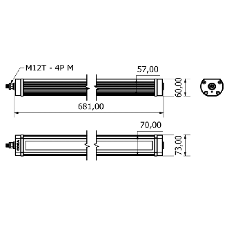 Lampe 681mm LED 120° 32,5W 24VDC IP67 M12T 4P - TA0521S02W-Lire la description