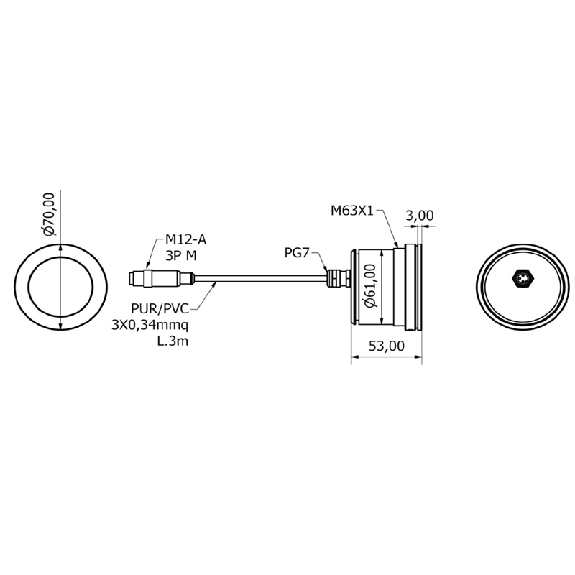 Lampe LED Ø40mm (M32), 40°, 1400lm, 3W, 24Vdc, M12-A 3P+C1.5m - SR0121S01 Lampe LED Ø40mm (M32), 40°, 1400lm, 3W, 24Vdc, M12-A 3P+C1.5m - SR0121S01-Lire la description