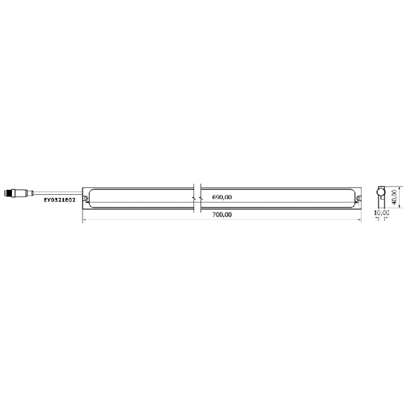 Lampe linéaire 700mm LED 120°, 10 W, 24 Vdc, IP67, M12 3P+C0.3m - EY0321E02-Lire la description