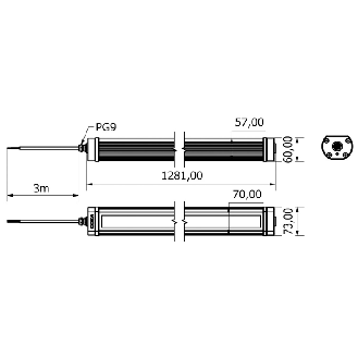 Lampe 1281mm LED 120° 65W 24VDC IP67 Câble 3m - TA1021S03W-Lire la description