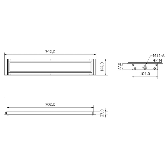 Lampe LED 742mm, 120°, 6150 lm, 40 W, 24Vdc, M12-A 4P - AN0531S02-Lire la description