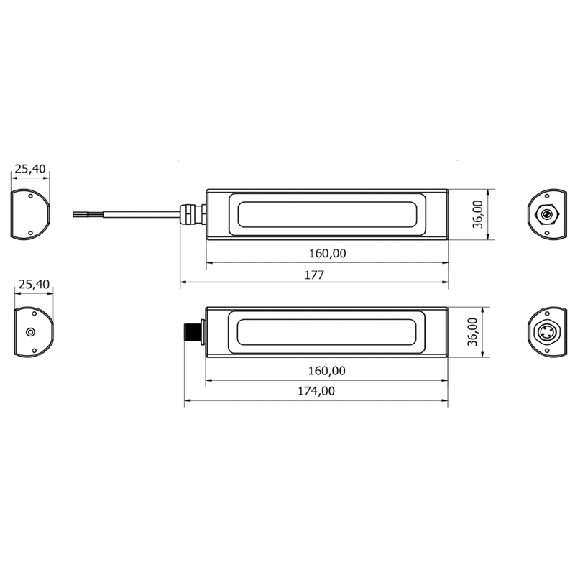 Lampe LED 160 mm, 120°, 6 W, 24 Vdc, câble 3m - SU0121S02-Lire la description