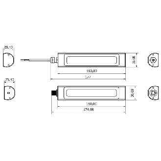 Lampe LED 160 mm, 120°, 6 W, 24 Vdc, câble 3m - SU0121S02-Lire la description