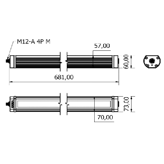 Lampe 681mm LED 120° 32,5W 230VAC IP67 M12A 4P - TA0522S01W-Lire la description