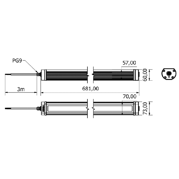 Lampe 681mm LED 120° 32,5W 24VDC IP67 Câble 3m - TA0521S03W-Lire la description
