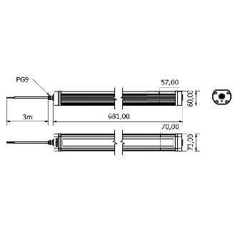 Lampe 681mm LED 120° 32,5W 24VDC IP67 Câble 3m - TA0521S03W-Lire la description