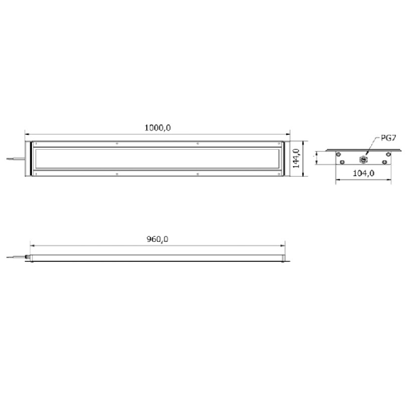 Lampe LED 1000mm, 120°, 8300 lm, 93 W, 24 Vdc, Câble 3m - AN0731S01-Lire la description