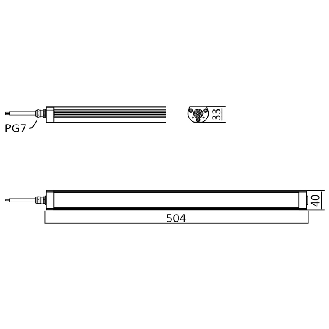 Lampe linéaire 504mm LED 90° 5000K 2400lm 24W 24VDC Câble 3m - CA0421S05-Lire la description