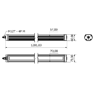 Lampe 1281mm LED 120° 65W 24VDC IP67 M12T 4P - TA1021S02W-Lire la description