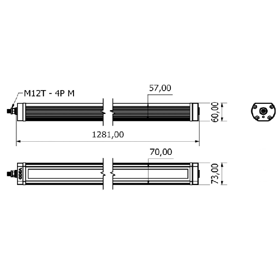 Lampe 1281mm LED 120° 65W 24VDC IP67 M12T 4P - TA1021S02W-Lire la description