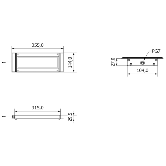 Lampe LED 355 mm, 120°, 2400 lm, 26,5 W, 24 Vdc, Câble 3m - AN0231S01-Lire la description
