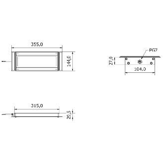 Lampe LED 355 mm, 120°, 2400 lm, 26,5 W, 24 Vdc, Câble 3m - AN0231S01-Lire la description