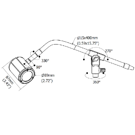 Lampe bras 400mm, LED 40°, 3W, 230Vac, Gris clair - NA0322S02 Lampe bras 400mm, LED 40°, 3W, 230Vac, Gris clair - NA0322S02-Lire la description