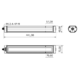 Lampe 441mm LED 120° 19,5W 230VAC IP67 M12A 4P - TA0322S01W-Lire la description