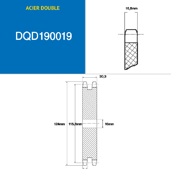 CMW - Disque pré alésé - Acier - Double denture - 12B2 - 19 dents - Pas de 19,05 mm avec alésage de 16  mm-Lire la description