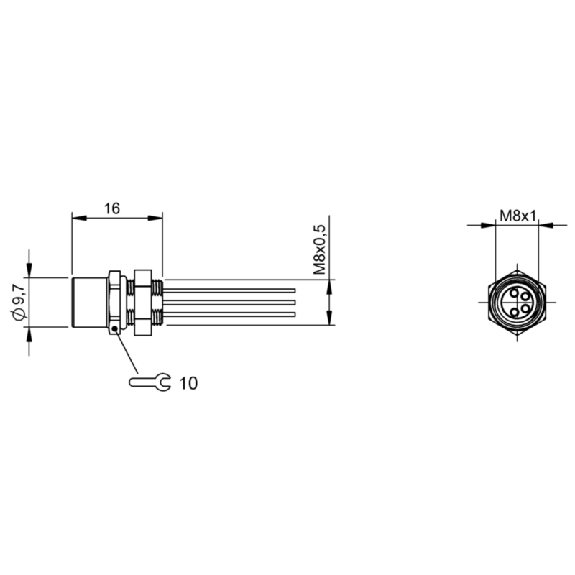 Passage de cloison M08 Fem Droit 4p/4 fils (4 x 0.25mm²) 2m, 30V - BCC M354-0000-10-RM050-020 (BCC0E38)-Lire la description
