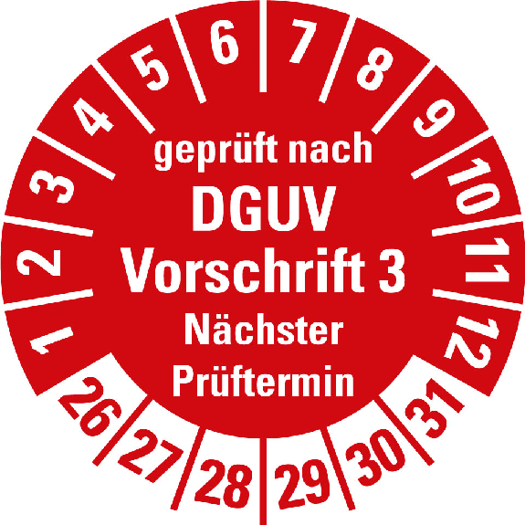 Prüfplakette DGUV Vorschrift 3 NP 26-31,rot/weiß,Folie,selbstkl.,Ø20mm,500/Rolle Prüfplakette DGUV Vorschrift 3 NP 26-31,rot/weiß,Folie,selbstkl.,Ø20mm,500/Rolle-Beschreibung lesen