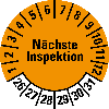 Prüfplakette Nächste Inspektion,26-31,orange,Folie,selbstklebend,Ø 30mm,10/Bogen