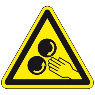 Warnschild Warnung rotierende Walzen,pb,UL,Polyesterfolie,SL 50mm,10/Bogen-Beschreibung lesen