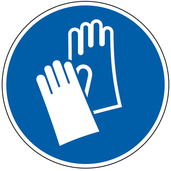 Gebotsschild Handschutz benutzen, ASR, UL-anerkannt, Polyesterfolie, Ø 50mm-Beschreibung lesen