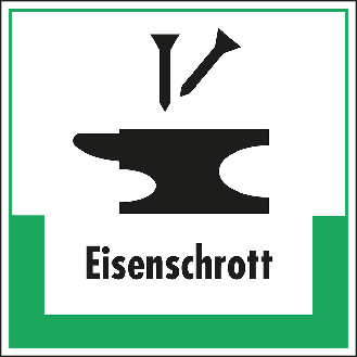 Abfallkennzeichen Eisenschrott, mit Symbol und Text, Kunststoff, 200x200mm-Beschreibung lesen