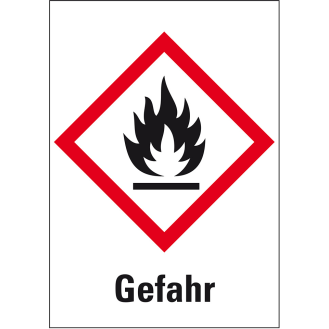 Gefahrensymbol Flamme GHS 02, Gefahr, Folie, 26x37mm, 500/Rolle, GHS-Verordnung-Beschreibung lesen