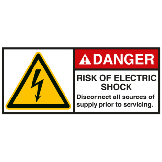 ANSI-Aufkleber DANGER Risk of Electric shock,UL anerk.,Folie,70x160mm,2/Bogen-Beschreibung lesen