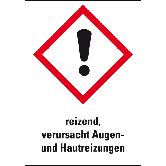 Gefahrensymbol Ausrufezeichen GHS 07, reizend, verur..., Folie, 37x26mm, 12/Bogen, GHS-Verordnung-Beschreibung lesen