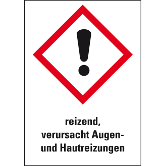 Gefahrensymbol Ausrufezeichen GHS 07, reizend, verur..., Folie, 37x26mm, 12/Bogen, GHS-Verordnung-Beschreibung lesen
