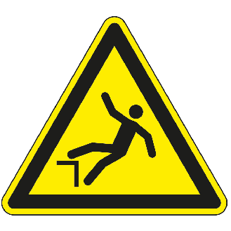 Warnschild Warnung vor Absturzgefahr, Folie, selbstklebend, SL 100mm, ASR A1.3, DIN EN ISO 7010 W008-Beschreibung lesen