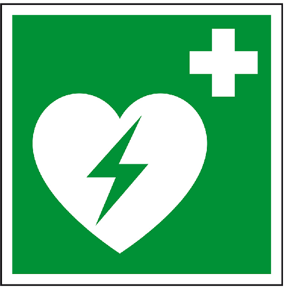 Rettungszeichen Automatisierter externer Defibrillator, Folie, 200x200mm, ASR A1.3, DIN EN ISO 7010 E010 und D-E017-Beschreibung lesen
