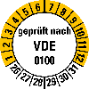 Prüfplakette geprüft nach VDE 0100,26-31,Folie,selbstklebend,Ø 20mm,10/Bogen