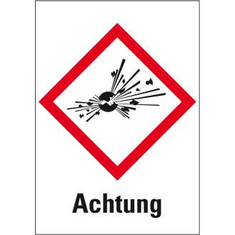 Gefahrensymbol Explodierende Bombe GHS 01, Achtung, Folie, 37x52mm, 500/Rolle, GHS-Verordnung-Beschreibung lesen