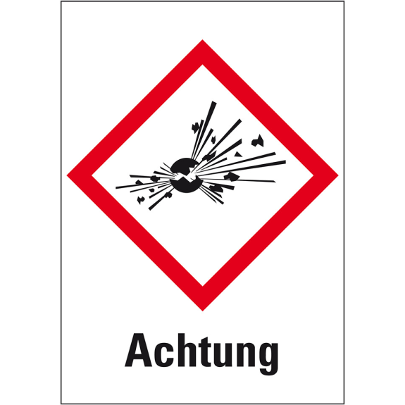 Gefahrensymbol Explodierende Bombe GHS 01, Achtung, Folie, 37x52mm, 500/Rolle, GHS-Verordnung-Beschreibung lesen