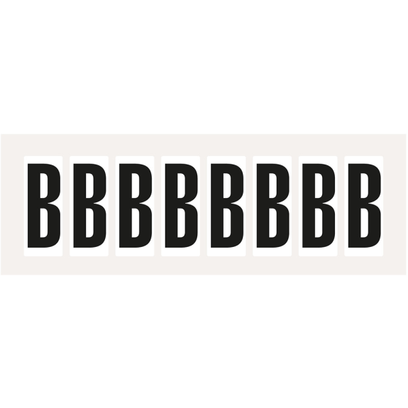 Buchstabe B, weiß/schwarz, Folie, Schrifthöhe 50mm, 65,0x29,8mm, 10/Bogen-Beschreibung lesen