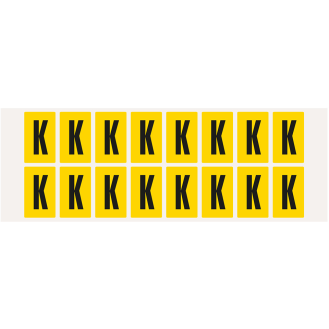 Buchstabe K, gelb/schwarz, Folie, Schrifthöhe 25mm, 22x36mm, 320 Stück/Packung-Beschreibung lesen