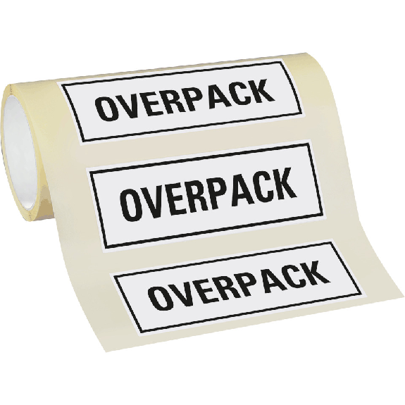 Verpackungskennzeichen OVERPACK, Folie, seewasserbeständig, 147x50 mm, 500/Rolle, IMDG-Code, GGVSEB, ADR Verpackungskennzeichen OVERPACK, Folie, seewasserbeständig, 147x50 mm, 500/Rolle, IMDG-Code, GGVSEB, ADR-Beschreibung lesen