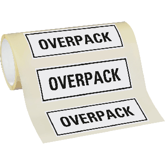 Verpackungskennzeichen OVERPACK, Folie, seewasserbeständig, 147x50 mm, 500/Rolle, IMDG-Code, GGVSEB, ADR-Beschreibung lesen