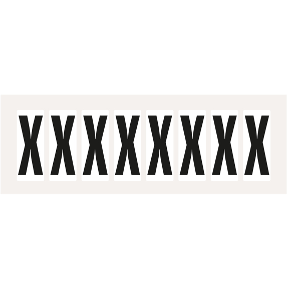 Buchstabe X, weiß/schwarz, Folie, Schrifthöhe 40mm, 52,9x23,8mm, 10/Bogen-Beschreibung lesen