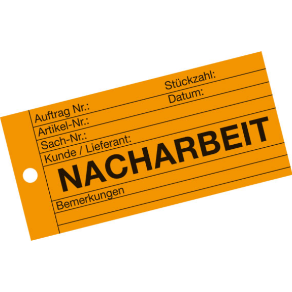 Qualitätsanhänger Nacharbeit, orange, Karton, mit Metallöse, 66x140mm, 100/VE Qualitätsanhänger Nacharbeit, orange, Karton, mit Metallöse, 66x140mm, 100/VE-Beschreibung lesen