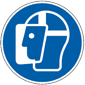 Gebotsschild Gesichtsschutz benutzen, Folie, selbstklebend, Ø 200mm, ASR A1.3, DIN EN ISO 7010 M013-Beschreibung lesen