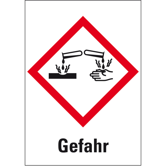 Gefahrensymbol Ätzwirkung GHS 05, Gefahr, Folie, 52x74mm, 500/Rolle, GHS-Verordnung-Beschreibung lesen