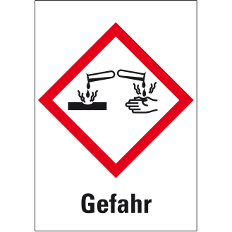 Gefahrensymbol Ätzwirkung GHS 05, Gefahr, Folie, 26x37mm, 500/Rolle, GHS-Verordnung-Beschreibung lesen