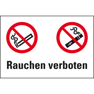 Verbots-Kombischild E-Zigarette und Rauchen verboten, pb, Kunststoff, 200x300mm-Beschreibung lesen