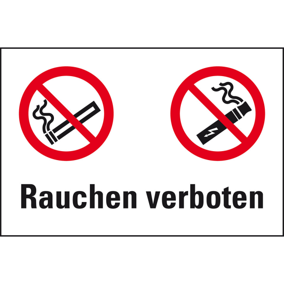Verbots-Kombischild E-Zigarette und Rauchen verboten, pb, Kunststoff, 200x300mm Verbots-Kombischild E-Zigarette und Rauchen verboten, pb, Kunststoff, 200x300mm-Beschreibung lesen