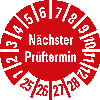 Prüfplakette Nächster Prüftermin 25-28,rot,Folie,selbstklebend,Ø 10mm,10/Bogen Prüfplakette Nächster Prüftermin 25-28,rot,Folie,selbstklebend,Ø 10mm,10/Bogen